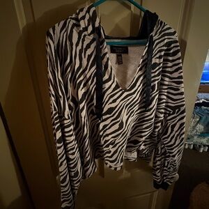 Victoria's Secret Black and White Zebra Crop Hoodie with satin hood size large